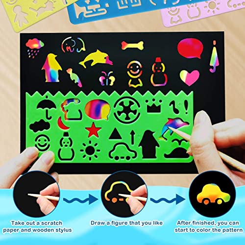 Rmjoy RMJOY0407 Rainbow Scratch Paper Sets: 60Pcs Magic Art Craft Scratch Off Papers Supplies Kits Pad For Age 3-12 Kids Girl Boy Teen Toy Game Gift thumb #2