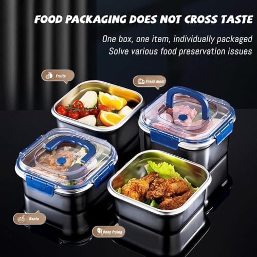 Image of Tanjiae Stainless Steel Lunch Box with Lid and Lock Clips, 1500ml Food Storage Container with Handle and Clear Top, Square Metal Food Container for Kitchen and Meal Storage (2PCS)
