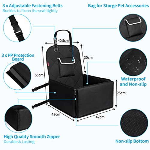 TAMOWA Extra Stabiler Hunde Autositz für Kleine bis Mittlere Hunde, Vordersitz & Rückbank, Mit Sicherheitsgurt, Wasserdichter Hundesitz für Autoschutz, Schwarz