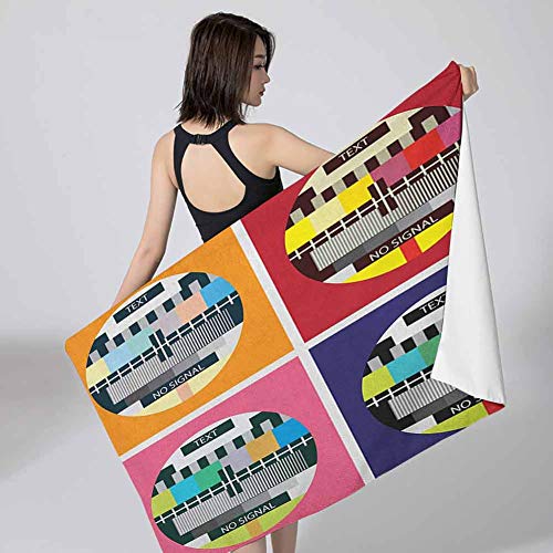 Betsy Barnard Travel Bath Towel Modern,Television Radio Channel Signal Digital Sign in Four