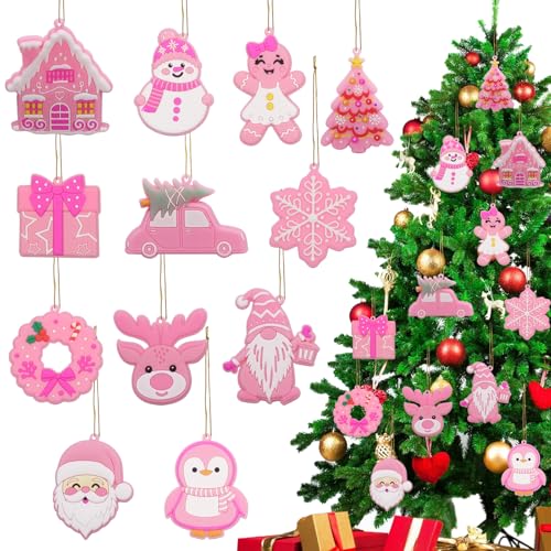 Weihnachtsbaumschmuck, 12 Stück Rosa PVC Weihnachtsanhänger,...