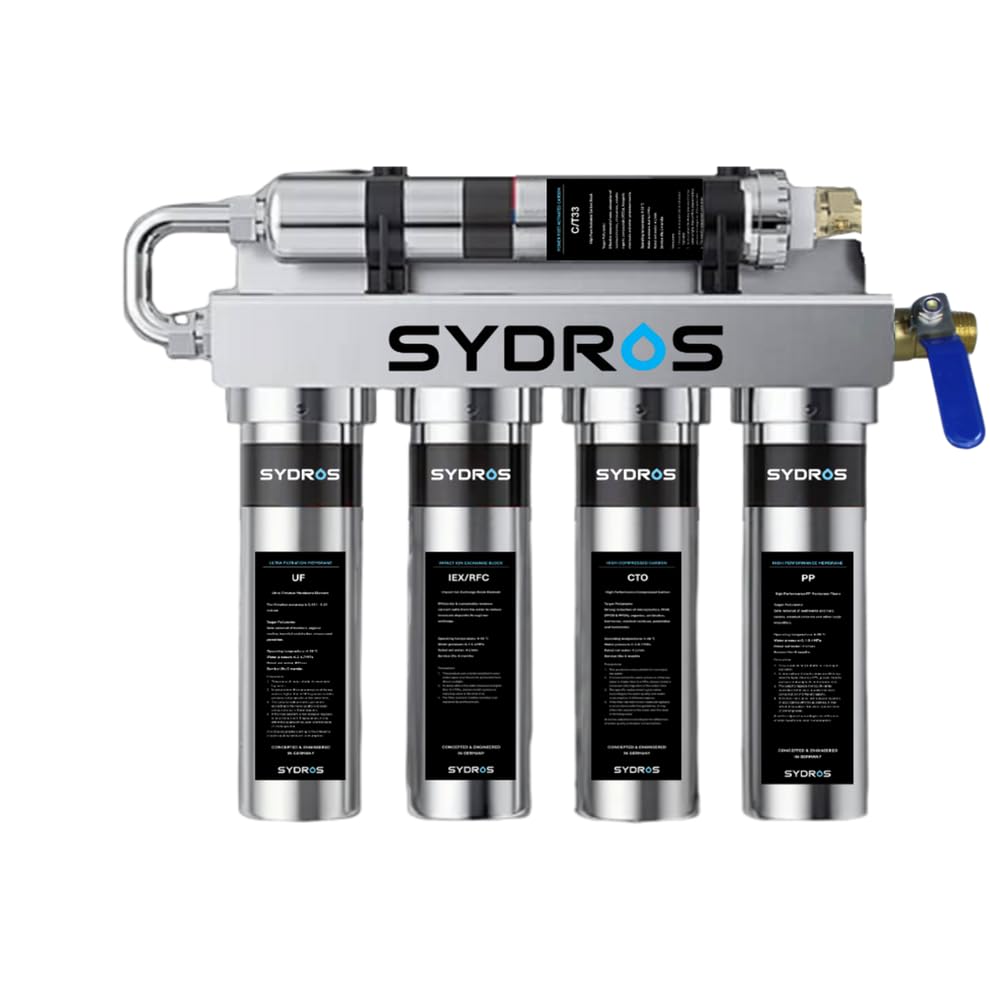 Sydros Optimus 5-Stufen-Wasserfilter filtert Kalk, Mikroplastik, PFAS & Chlor 500+ Schadstoffe - Hochleistungs-Inline-Filter für kristallklares sauberes Trinkwasser in Küche & Büro