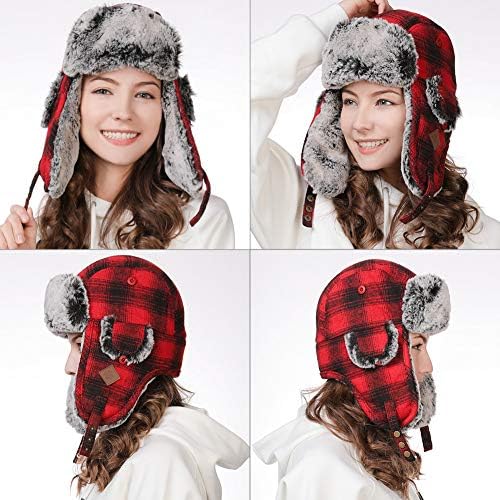 Unisex Winter Trapper Hat for Men Warm Hat for Women with Faux Fur Ear Flaps Thick & Soft Fleece Lined Cold Weather Outdoor Hat 55-61CM