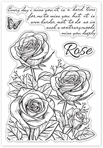 GLOBLELAND Rose Theme Clear Stamps Butterfly Leaves Flower Silicone Clear Stamp Seals for Cards Making DIY Scrapbooking Photo Journal Album Decoration