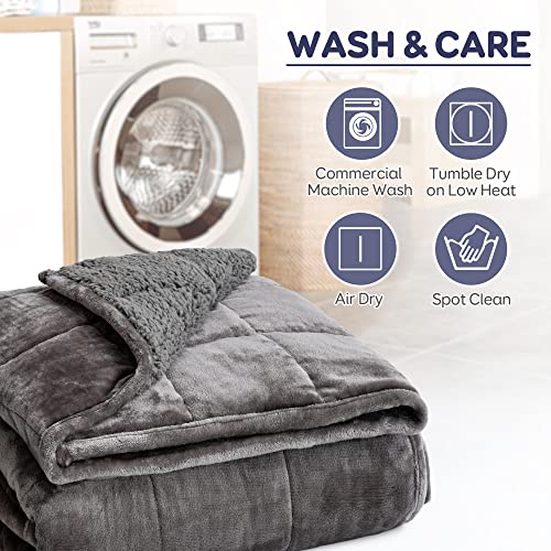 Kaisa Weighted Blanket 15 Pounds For Adults, Sherpa Fleece Heavy Blankets Twin Size, Fuzzy Warm Weighted Blankets For Winter, Flannel Sofa Bedding Throw Blanket, 48X72 Inches, Grey #TOP4