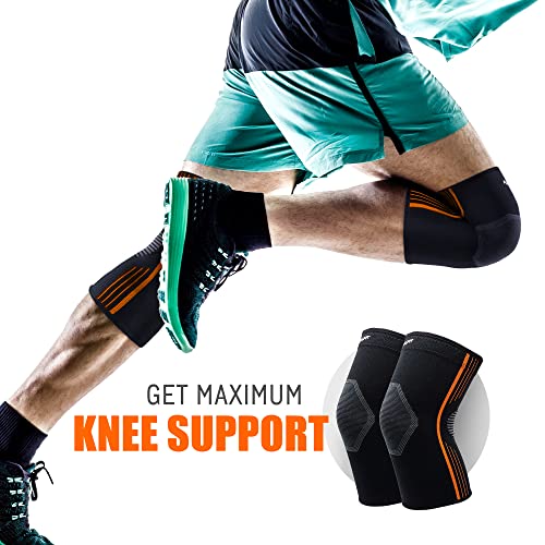 Neoally® - Compression Knee Sleeves, Medical-Grade Knee Compression Sleeve Women And Men For Crossfit To Reduce Knee Pain In, Weightlifting, And Gym Knee Support, Orange, Small, Pack Of 2 #TOP1
