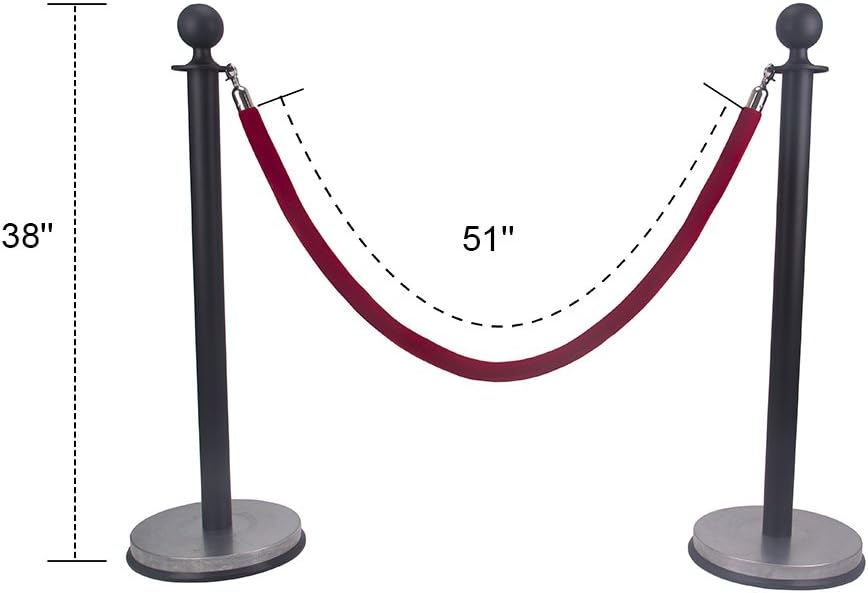 Comie Ball Top Stainless Steel Retractable Stanchion Posts with a Red Velvet Rope Black