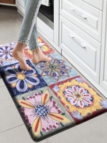 Image of Luxe Home Cuba PVC Door Mats Loop Utillity Anti Fatigue - Mosaic - Cushioned, Non Slip, Washable - Indoor Outdoor Mats for Home, Kitchen, Garage More (51x99 cm)