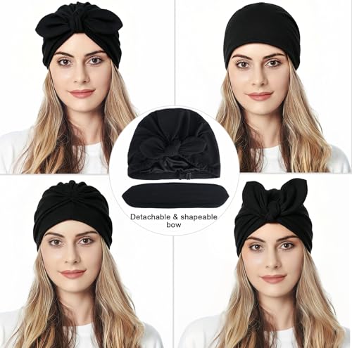 Image of Ababalaya Satin Lined Beanies for Women Chemo Headwear Silky Lined Cotton Sleeping Cap