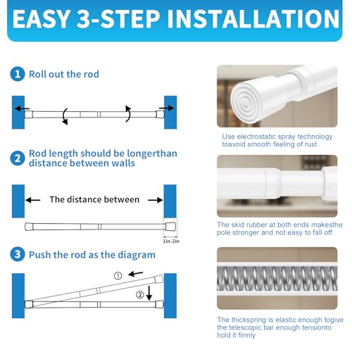 Image of AIZESI 2 Pack Tension Rods for Windows 26.5 to 36 inch, Adjustable Expandable Pressure Spring Curtain Rods No Drilling, White Curtain Rods for Doorway Closet Door