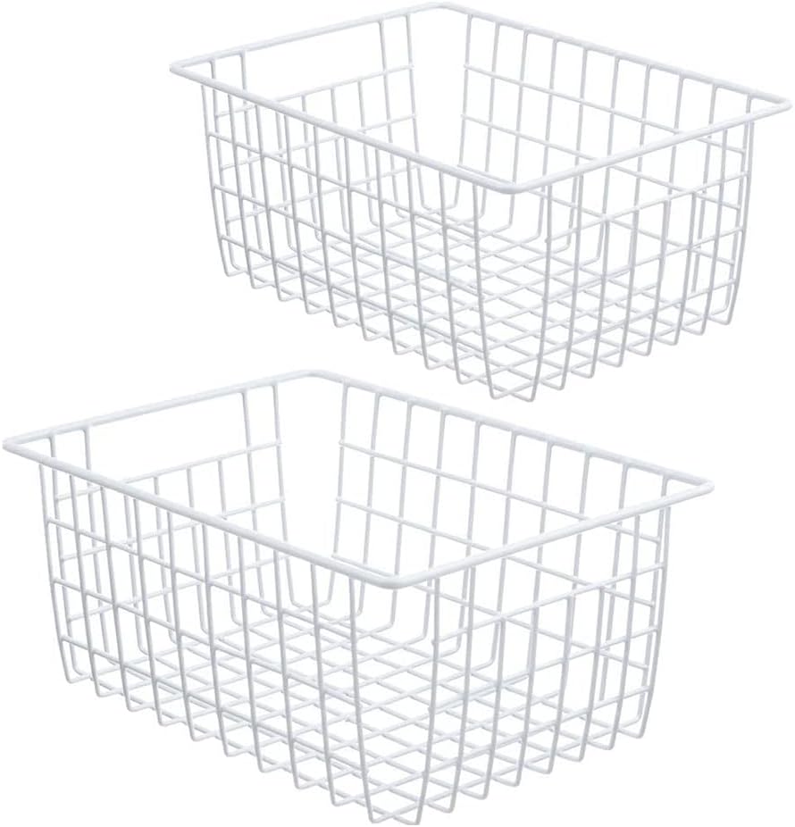 LeleCAT White Wire Baskets with Handles Storage Organizer