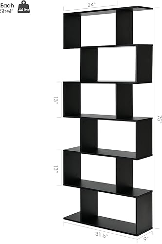 Miniatura 28 de Giantex Estantería geométrica blanca, de madera en forma de S, 6 niveles, moderna, independiente, decorativa, para dormitorio, sala de estar