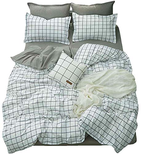 布団カバーセット ダブル4点セット 掛け布団カバーセット 敷き布団カバー 枕カバー ベッド用 寝具カバーセット 柔らかい 通気性 肌に優しい 高密度 洗い替え グレーホワイト チェック(掛カバー 200*230cm) チェック ダブル・4点セット