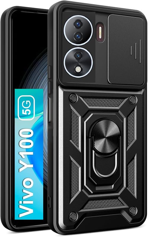 SkyTree Vivo Y100 5G, Robotic Sliding Camera Window Shock Proof Thunder Case, Dual Layer Hybrid Armor Back Cover Case with Kickstand for Vivo Y100 5G - Black (B0D31S3Y6X) Amazon Price History, Amazon Price Tracker