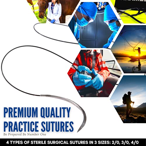 sutures thread with needle 24 mixed 20 30 40 - practicing suturing taxidermy military tactical drill hospital clinic rotation camping first aid travel safety md rn emt vet demo