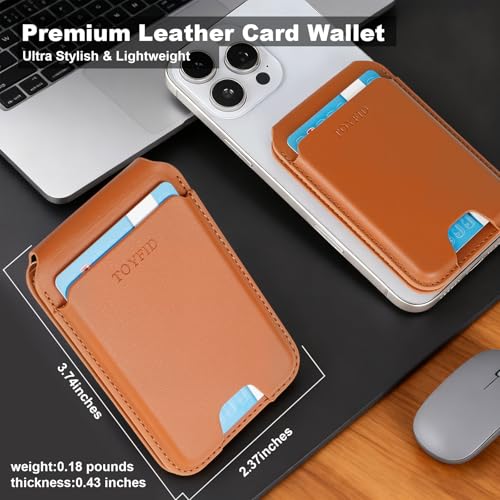 Image of Men's Magnetic Leather Wallet, MagSafe RFID Card Holder with Stand Brown