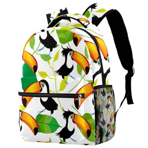Sac à dos grand format motif toucan et feuilles pour ados