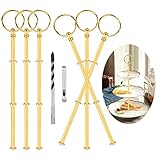 ANGELEMM 6 Pack Etageren Stangen Set Etagere 3 Etagen Vintage Metallstange Gold Stäbe Bausatz Stange mit 6mm ​Bohrer Mittellochausstech ​für Hochzeitstorte Tortenständer