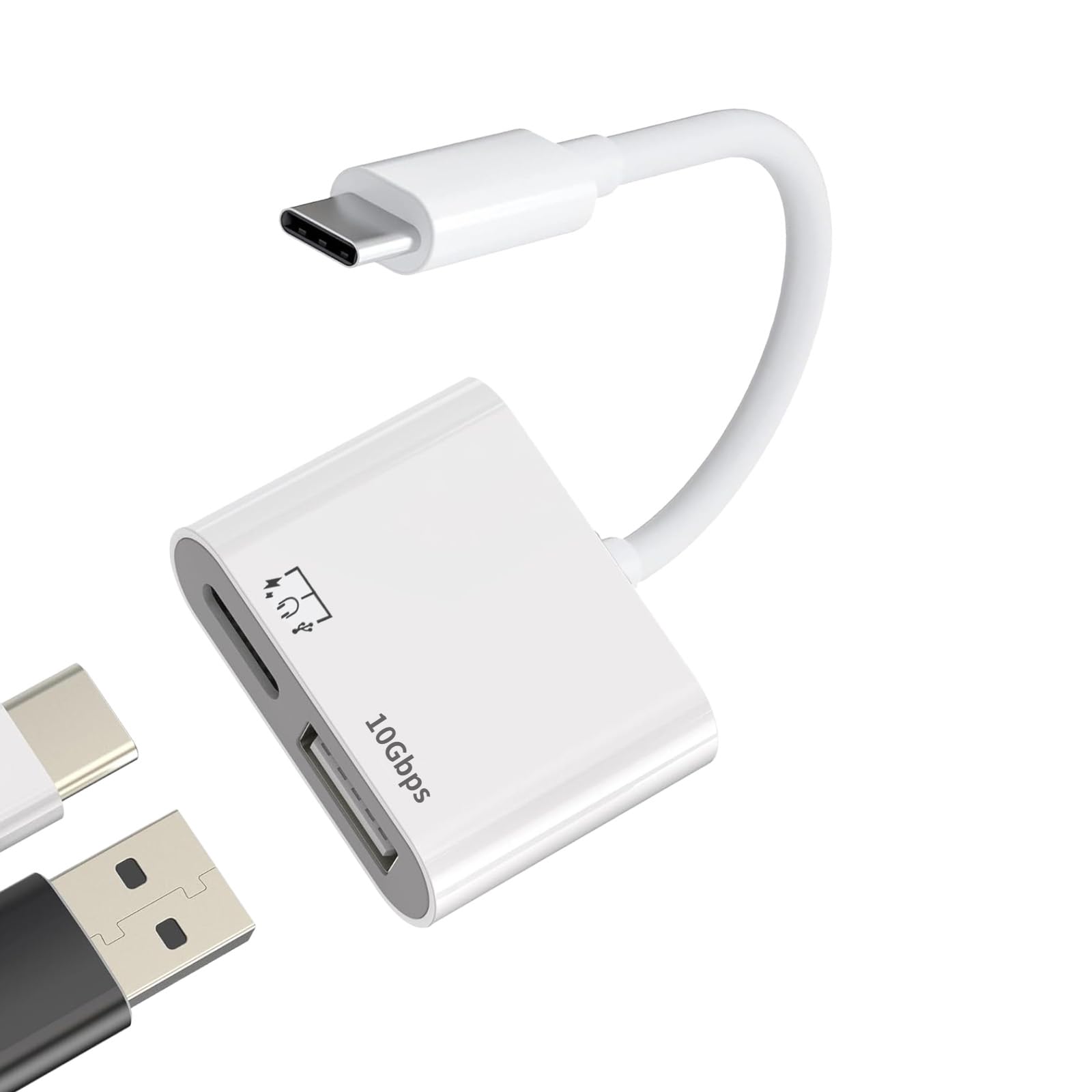 View 1 of [Apple MFi Certified] USB-C to USB Adapter for iPhone 17/16/15, 10Gbps USB-C Male to USB 3.2 Female OTG, 3 in 1 Audio Cable 60W PD Charging Port and Data Transfer, Compatible with MacBook Pro Air