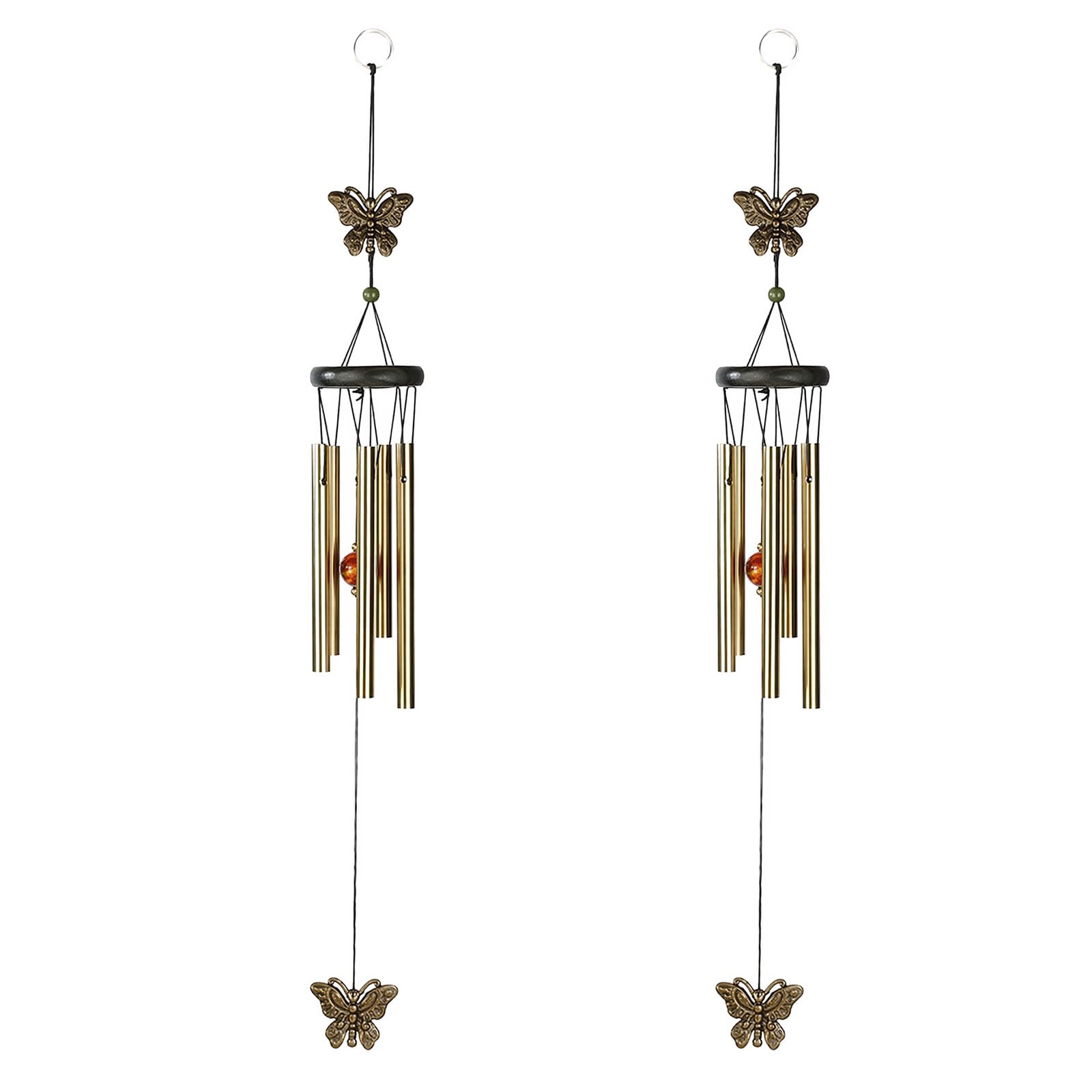 2Pcs Outdoor Wind Chimes, 5-Tubes Metal with Butterfly Pendant