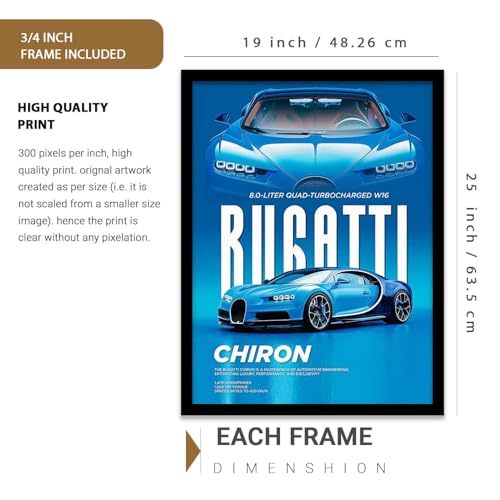 Image of HOTHOUSE Big Toyota Supra, Lamborghini Huracan, Bugatti Chiron Cars Framed Posters Gift Items for Boys Room Wall Decoration Bedroom Living Room Office Studio Decor | Set Of 3 Size (19 X 25 inch)