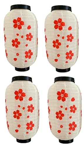 ILLARELL さくら 提灯 4個セット おしゃれ かわいい 長提灯 シルク提灯 さくらの花模様 燈籠 和風 提灯 防水 折りたたみ式 再利用可能 掛け物 春 花火大会 夏祭り 七夕 焼き鳥 食事処 居酒屋 お盆 文化祭 店先 営業 顧客引付 飾り用 店