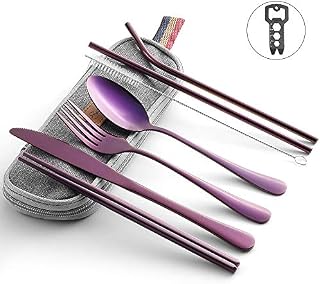 Travel Utensils, Sunhanny Reusable Utensils with Case, Travel Camping Cutlery Set, Portable Flatware