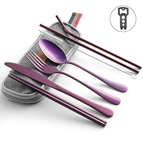 Travel Utensils, Sunhanny Reusable Utensils with Case, Travel Camping Cutlery Set, Portable Flatware