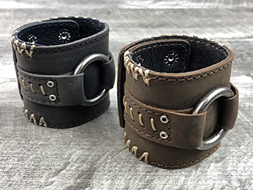 Anthology Gear Leather Cuff Bracelet Full Grain Metal Rock Punk Biker Wide Wristband Adjustable For Men And Women (Aged Steel, Small/Medium) #TOP6