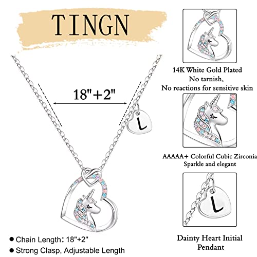 Collier licorne avec lettre initiale en argent pour fillette - 3