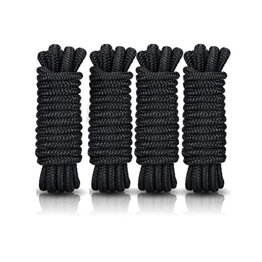 Kohree Dock Lines, 3/8 Inch x 15FT Double Braided Nylon Dock Mooring Line Rope for Marine Boats with 12 Inch Eyelet, 4 Pack, Black