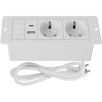 Table Top Recessed Socket 2 Compartments Table Socket with USB & Type C Multiple Socket Built-in Socket Desk Socket for Office Kitchen