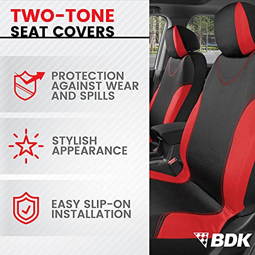 Bdk Ultrasleek Red Seat Covers For Cars Full Set, Two-Tone Front Seat Covers With Matching Back Seat Cover, Stylish Car Seat Protectors With Split Bench Design, Automotive Interior Covers #TOP1