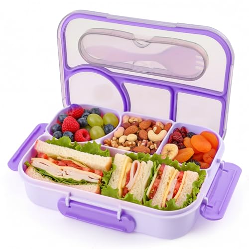YANLIFY Bento Box for Adults, 4 Compartments Lunch Box, Lunch Containers, Purple