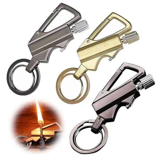 Alloy Lighter Keychain, Portable Multifunction Ignition Device, Lighter Bottle Opener Keychain, Waterproof Reusable Matchstick, Multi Functional Hiking Safety Tool Collapsible (3PCS)