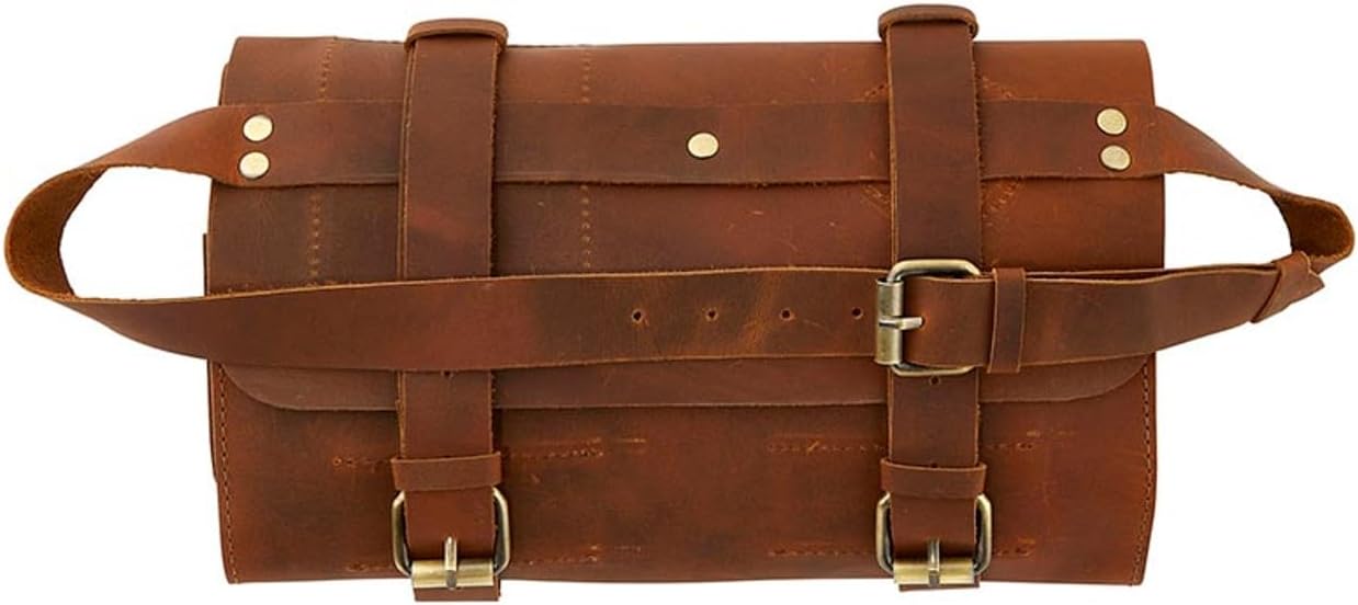 Leather Tool Roll - Genuine Leather, 5 x 7 x 7 inches, Buckle Closure, Home Improvement Tool Organizer