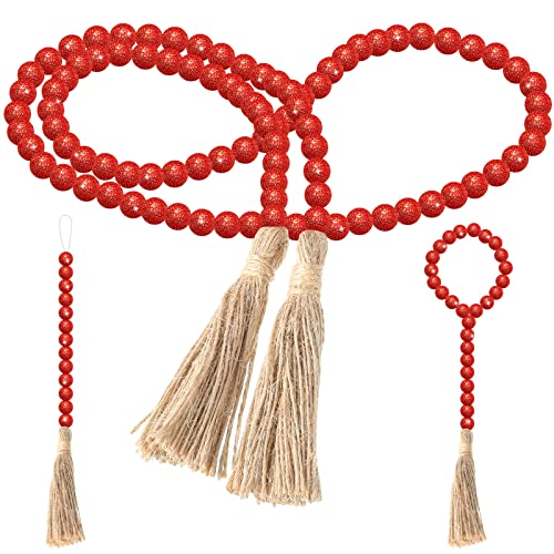 Guirlande de Perles d'Automne Guirlande de Pompons d'Automne Guirlande de Perles de Ferme Rustique Guirlande de Perles Acryliques d'Automne Décor Murale de Perles Acryliques (Rouge) Cover