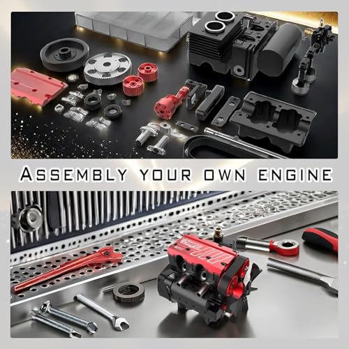 Image of Model Engine Kit for Adults - L2 Mini Engine Build Kit That Runs on Gas, Twin Cylinder 4 Stroke Nitro Engine DIY Full Metal Car Engine Model Kit Educational Experiment, TOYAN FS L200AC (KIT)