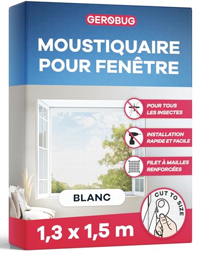GEROBUG Moustiquaire Fenêtre Sans Perçage 130x150cm, Blanc - Moustiquaire Fenêtre Auto-Agrippante - Moustiquaire pour Fenêtre Découpable - Protection Anti-Insectes Efficace