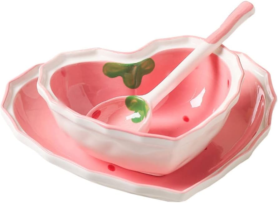 UPKOCH Sushi Dishes Ceramic Dessert Plate Heart Shape Salad Bowl Cute Strawberry