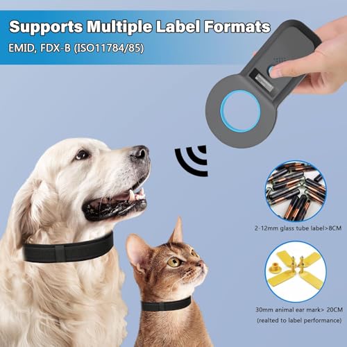 Haustier Mikrochipscann, Wiederaufladbarer USB Tierchip Lesegerät Chipleser Hunde Chip Scanner Katze ISO11784/(85) FDX-B/EMID Mikrochip Lesegerät für Hunde/Katze (Blue)
