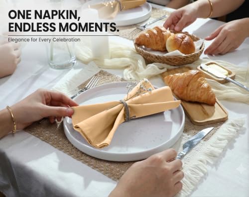 Image of Ruvanti Cloth Napkins Set of 4, Cotton Enrich 18 inchx18 inch - Ivory Gold