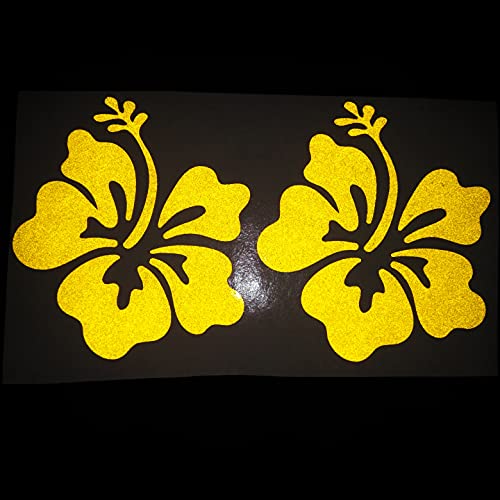 Cushystore 2X Hibiscus Hawaiian Hawaii Sweet Flower Floral Reflective Decal Sticker For Laptop Fridge Tumbler Notebook Door Window 4.5"X5" (Yellow) #TOP2
