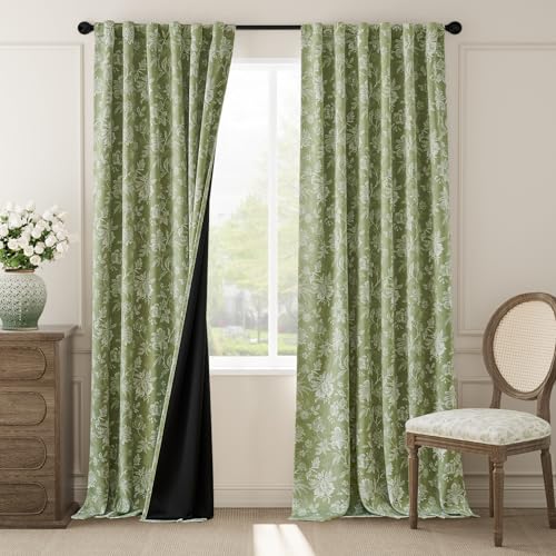 Jinchan blackout floral curtains, 108" long, sage backdrop