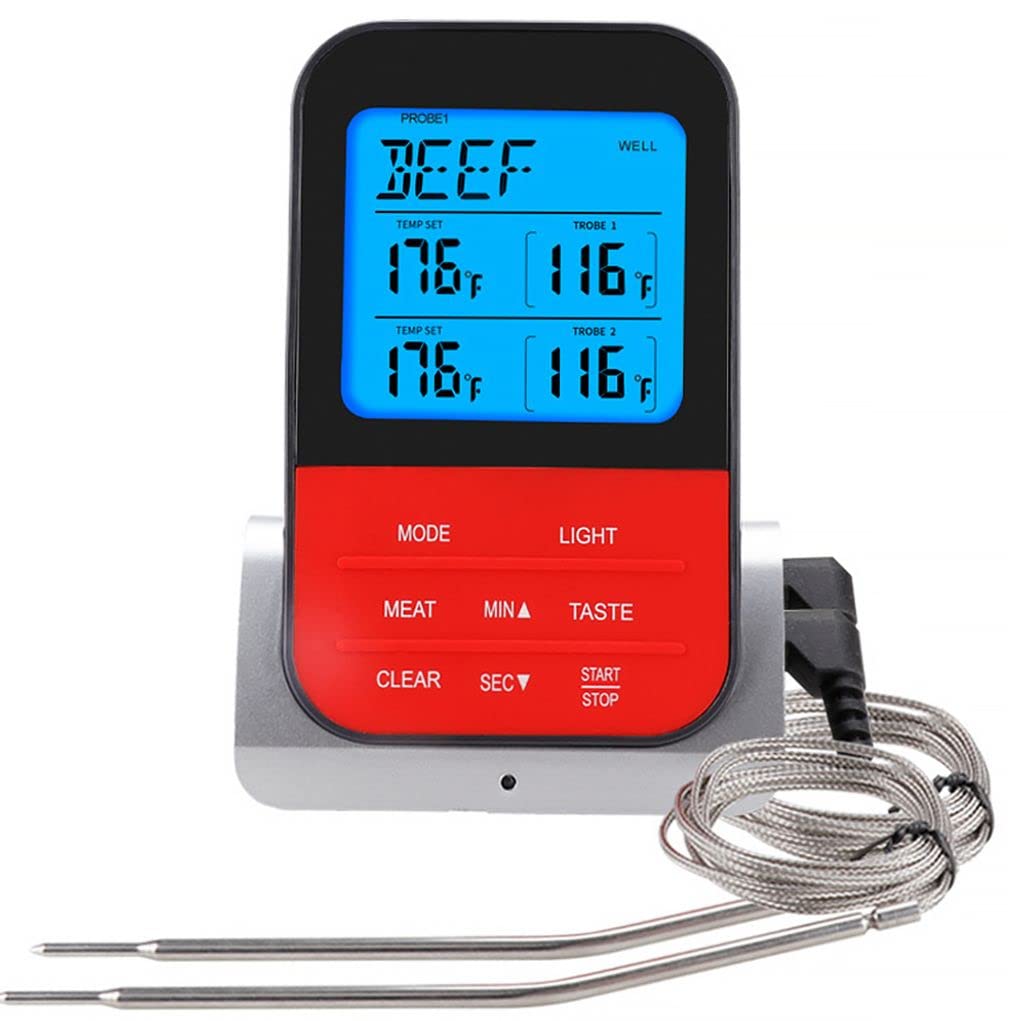 Wireless Meat Thermometer, Digital Remote Food Cooking Meat Thermometer with Dual Meat Probe, Digital Cooking Food Meat Thermometer Wireless for BBQ Grill Smoker Oven Kitchen, Silver Base