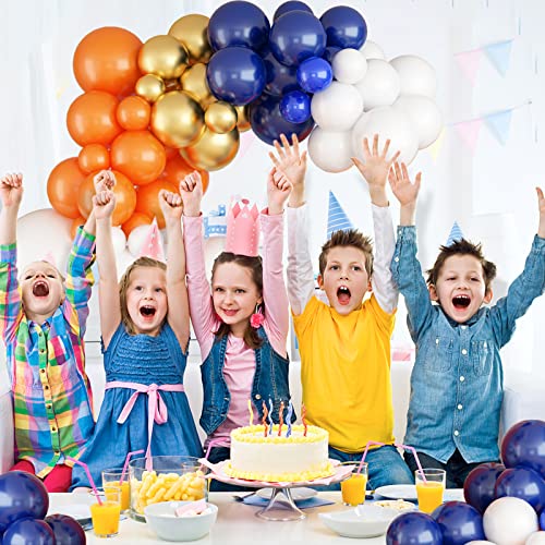 103 Pcs Balloon Arch Kit, Navy Royal Dark Blue Gold Orange Balloons Garland Kit, Metallic Chrome Latex Matte Balloons Different Size for Thanksgiving Wedding Bridal Shower Birthday Party Decorations