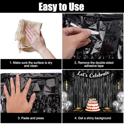 10 Stück Lametta Vorhang Schwarz, 1x2M Halloween Schwarz Lametta Vorhang, Lametta Vorhänge Schwarz, Glitzervorhang Lametta, Glitzer Tinsel Curtains Folienfransen Vorhang für Festivals Party