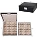 BEWISHOME Earring Organizer Holder for Cufflinks, Rings, Pendants, Chain - 50 Slots Case, 6 Necklace Hook, 2 Stackable Trays - Elegant Jewelry Storage Box for Girls Women, Black Faux Leather SSH11B