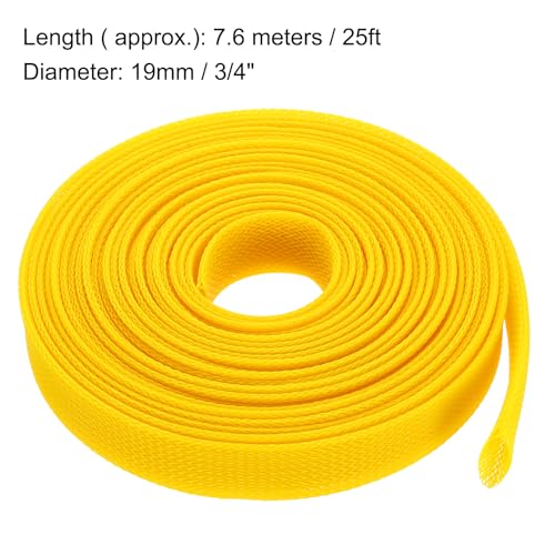 Manchon extensible jaune uxcell gaine tressée câble 7,6m - 3