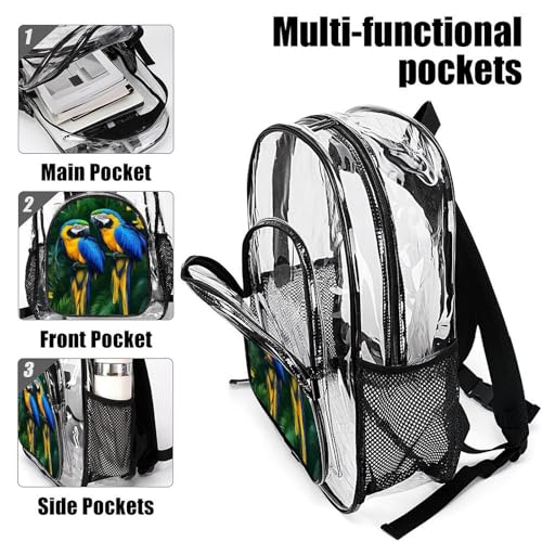 Waterproof Portable Concerts Essential Clear Backpacks Parrots Art for Adults Beach, Travel, Vacation, Sporting Event, Work Use4
